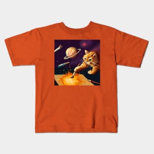 Orange Cat Paints Life into the Universe Kids T-Shirt